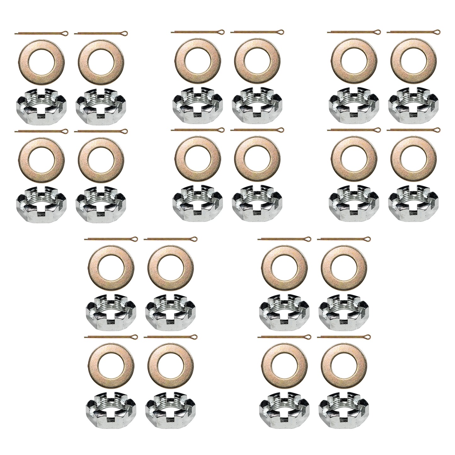 20 - 2,000-7,000 lb Trailer Axle 6 Slot Spindle Nut 20 - 2,000-7,000 lb 1" Spindle Washer 20 - Cotter Pin
