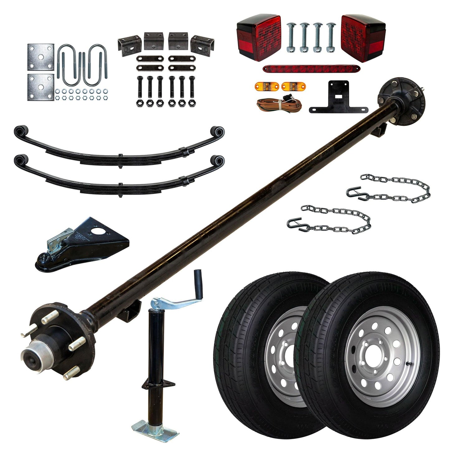Complete 2000 lb TK Single Axle Trailer Parts Kit – 2K Capacity Original Series for Utility Trailers - 5x4.5" Bolt Pattern