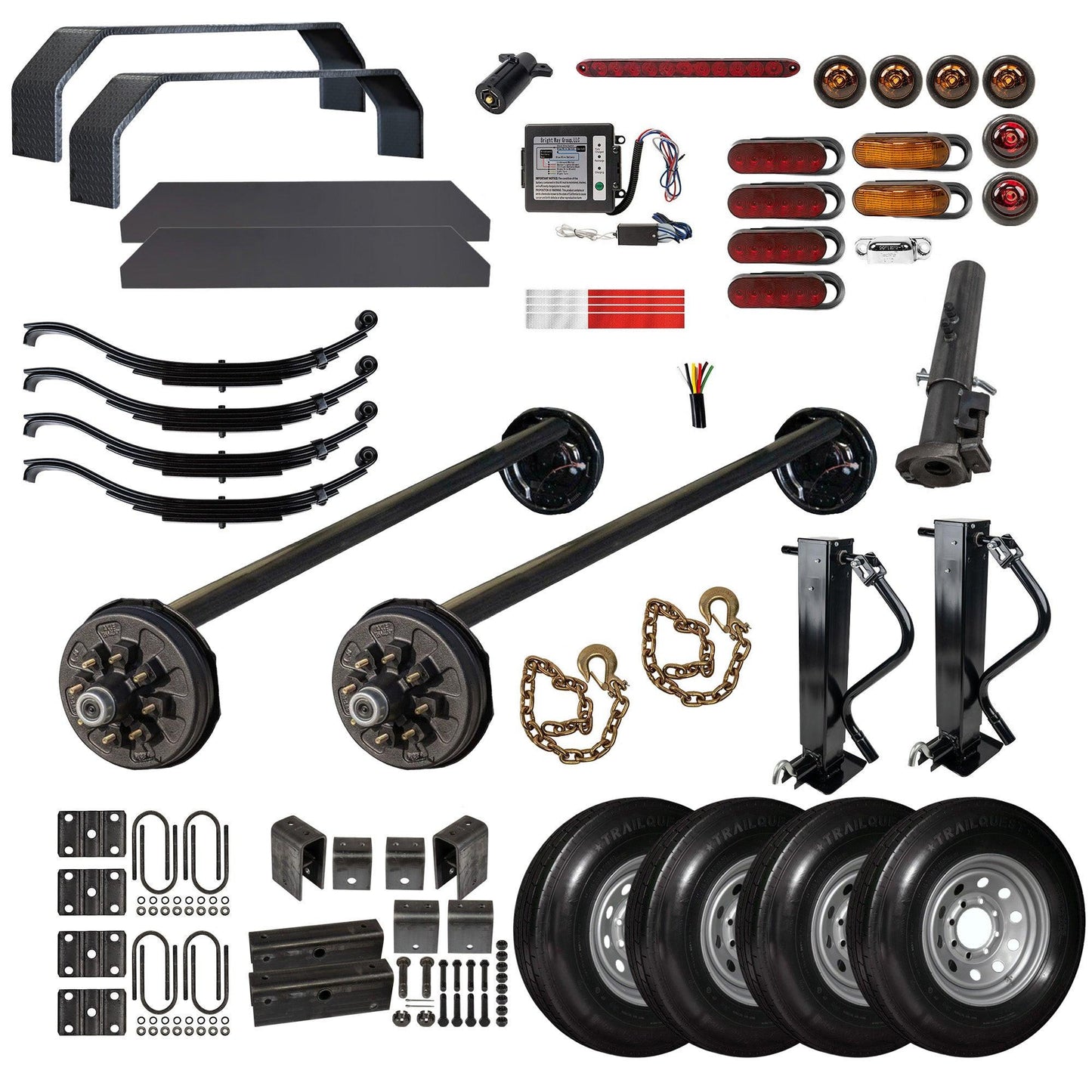 7000 lb Tandem Axle Complete Gooseneck Trailer Kit with 4" Drop Axles