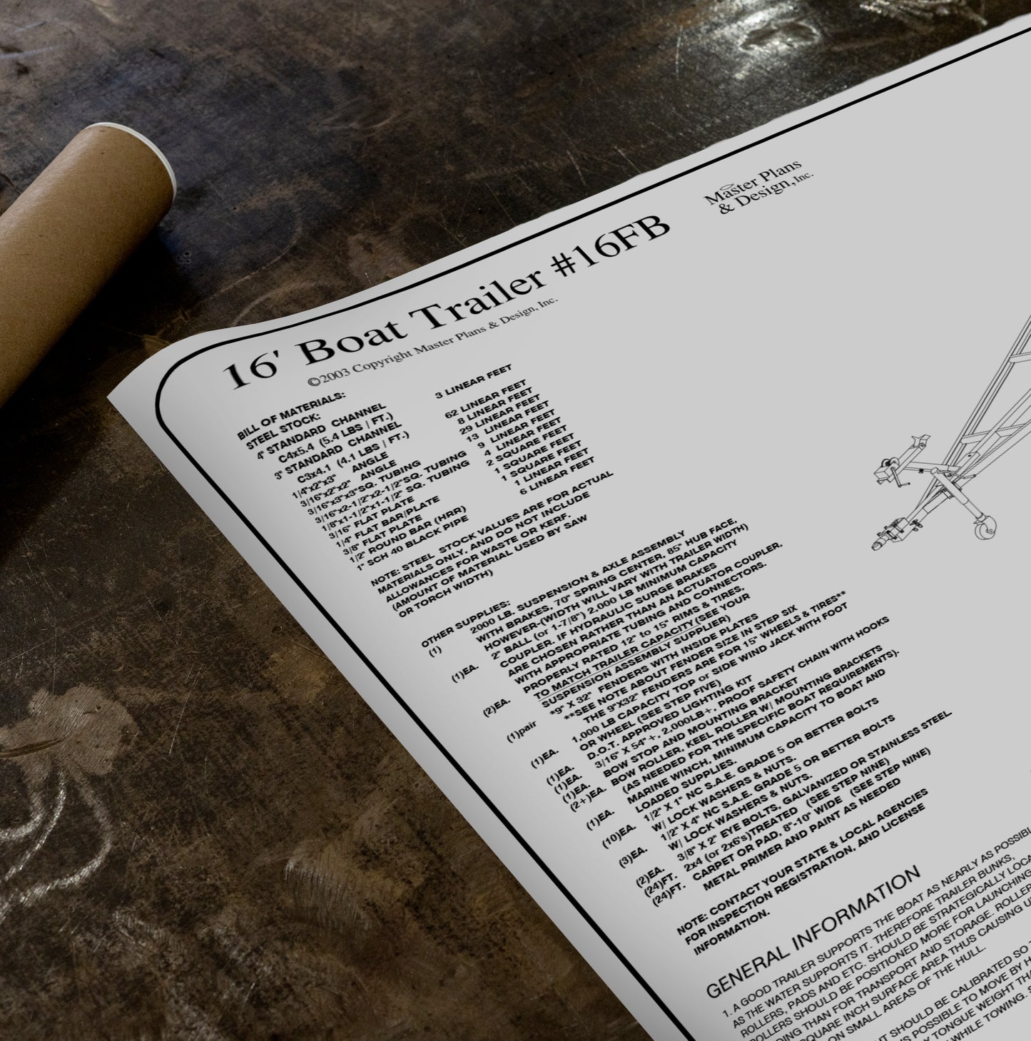 16'x6' Variable Width & Length Boat Trailer Blueprint