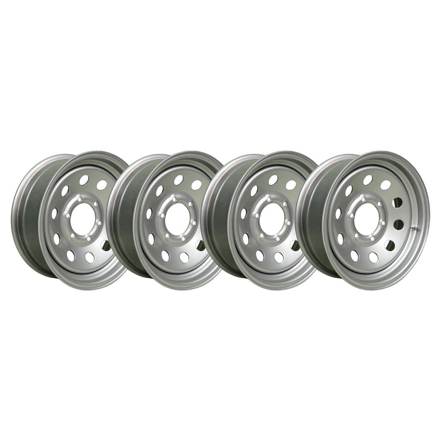 16" x 6" - 6 Lug Silver Mod Solid Steel Trailer Wheel - 6 x 5.5" Single - Set of 4