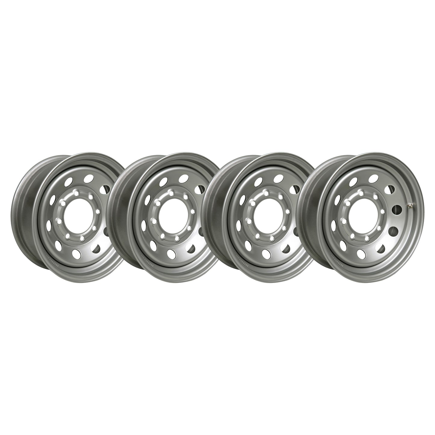 16" x 6" - 8 Lug Silver Mod Solid Steel Trailer Wheel - 8 x 6.5" Single - Set of 4