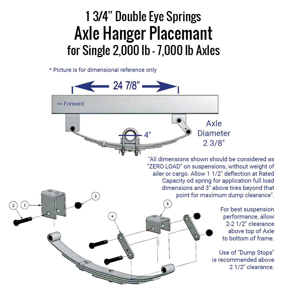 4 Leaf Double Eye Springs and Hangers - 3500 lb Single Axle Trailer Suspension Kit