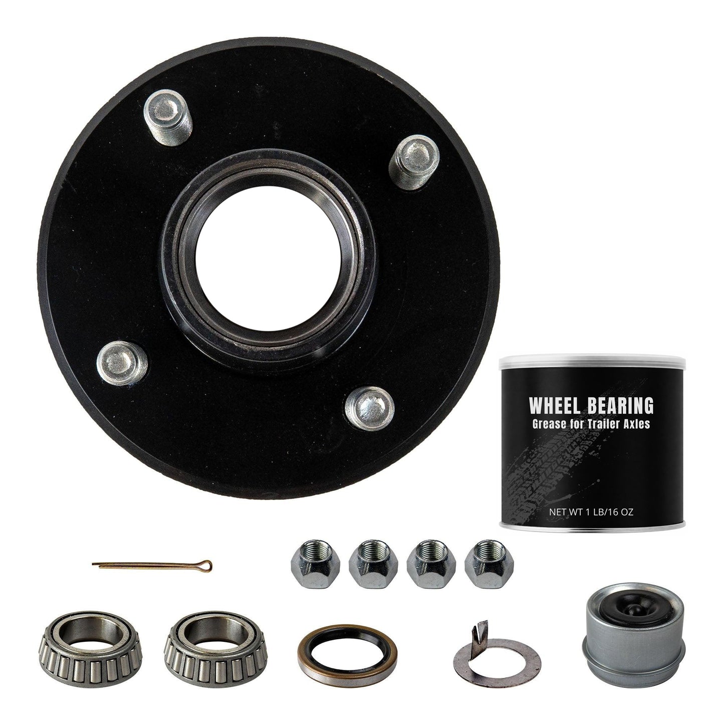 2k Trailer Axle Hub - 4x4 Bolt Pattern - Assembly with Grease