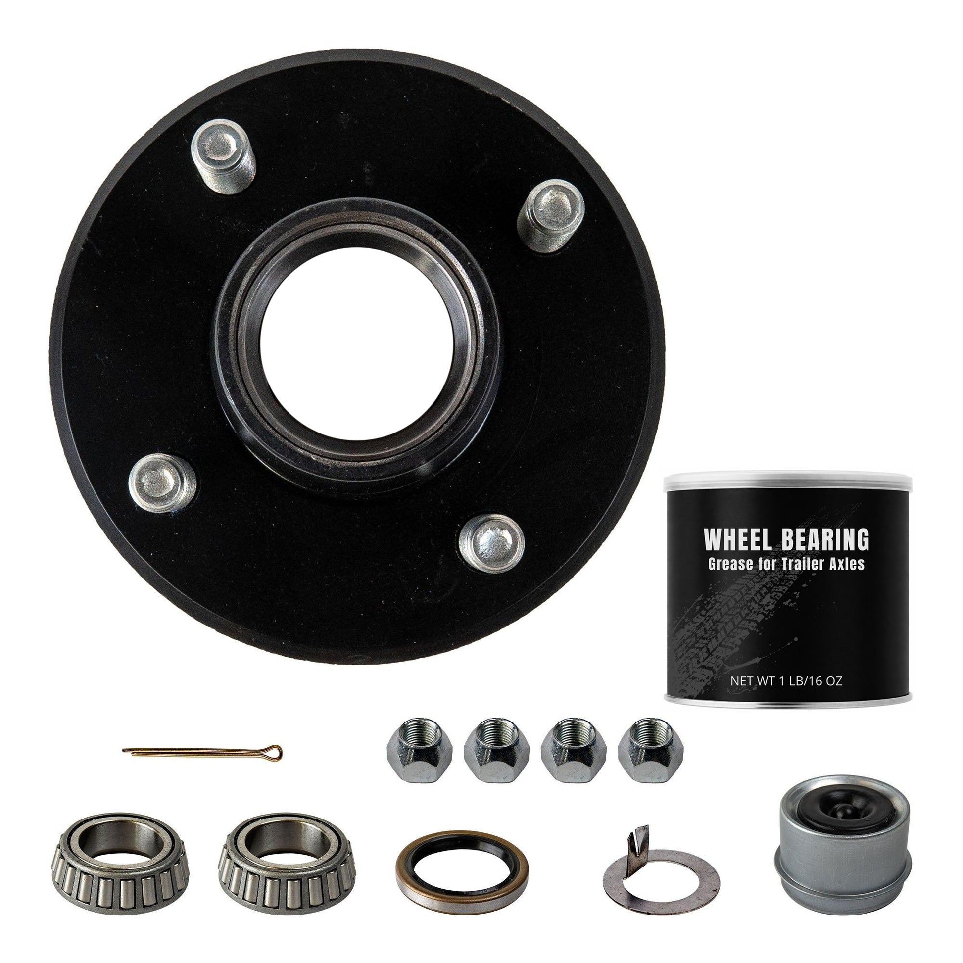 2k Trailer Axle Hub - 4x4 Bolt Pattern - Assembly with Grease