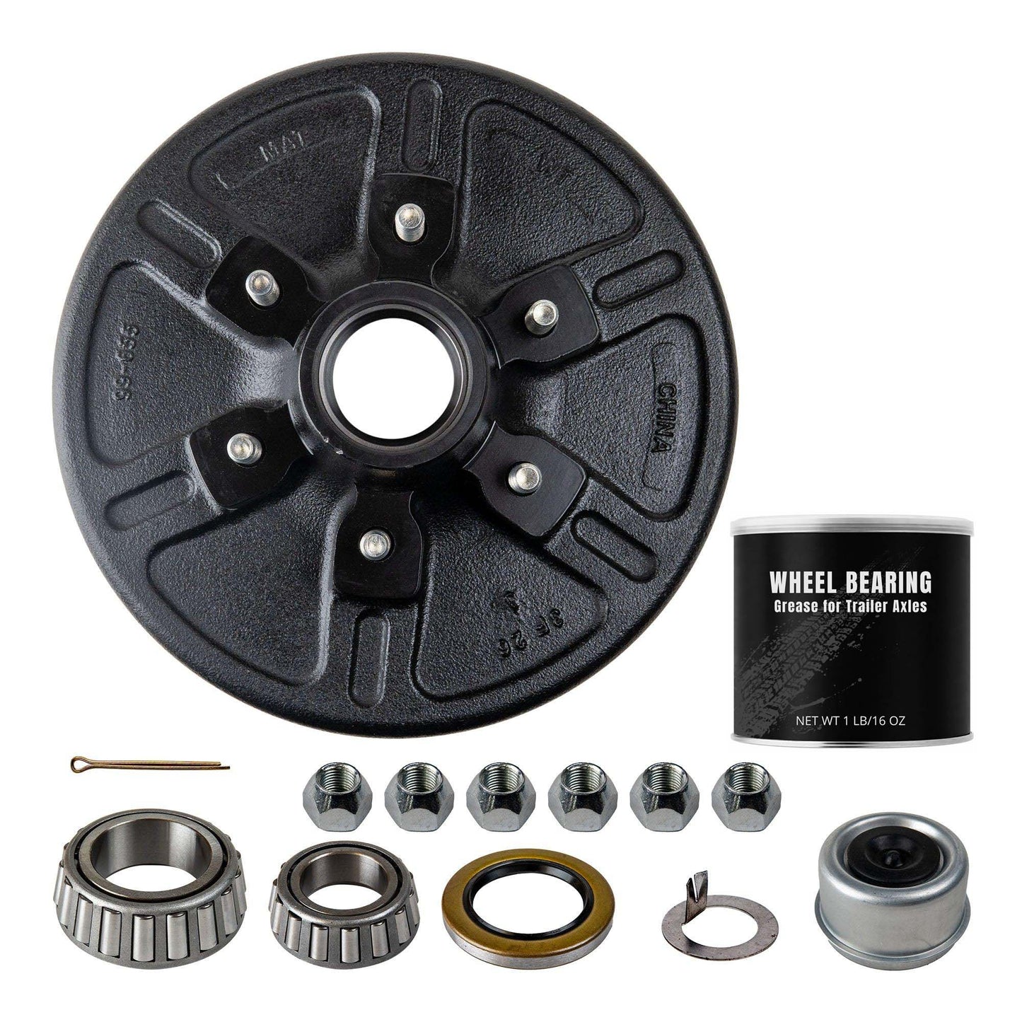 6k Trailer Axle Hub and Drum - 6 Lug - Assembly with Grease