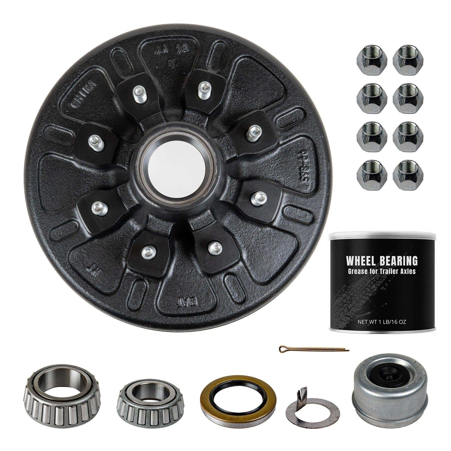 7k Trailer Axle Hub and Drum - 8 lug - Assembly with Grease