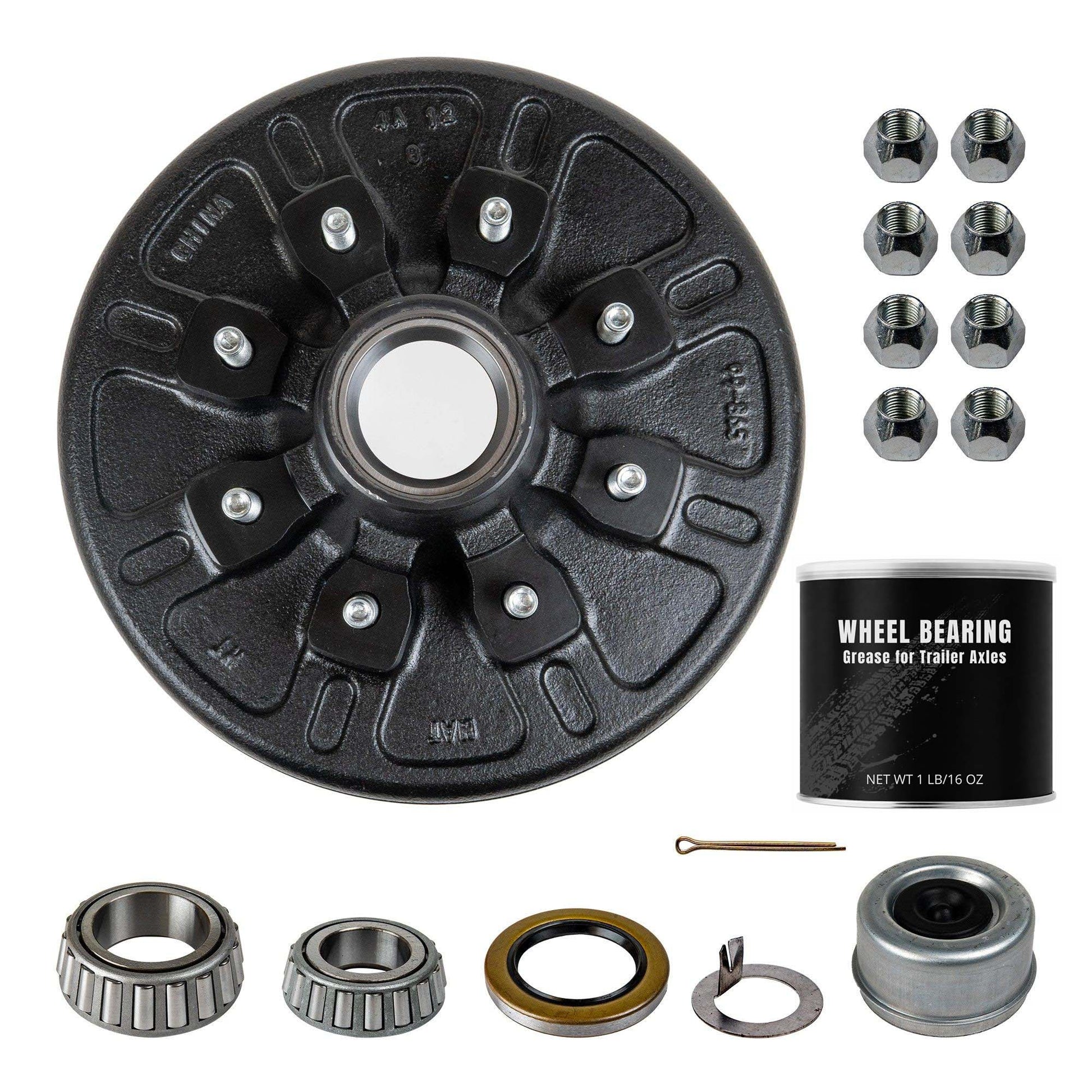 7k Trailer Axle Hub and Drum - 8 lug - Assembly with Grease