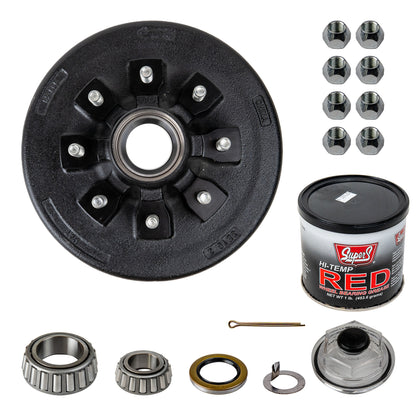 8k Trailer Axle Grease Hub and Drum - 8 lug - 9/16" - Hybrid