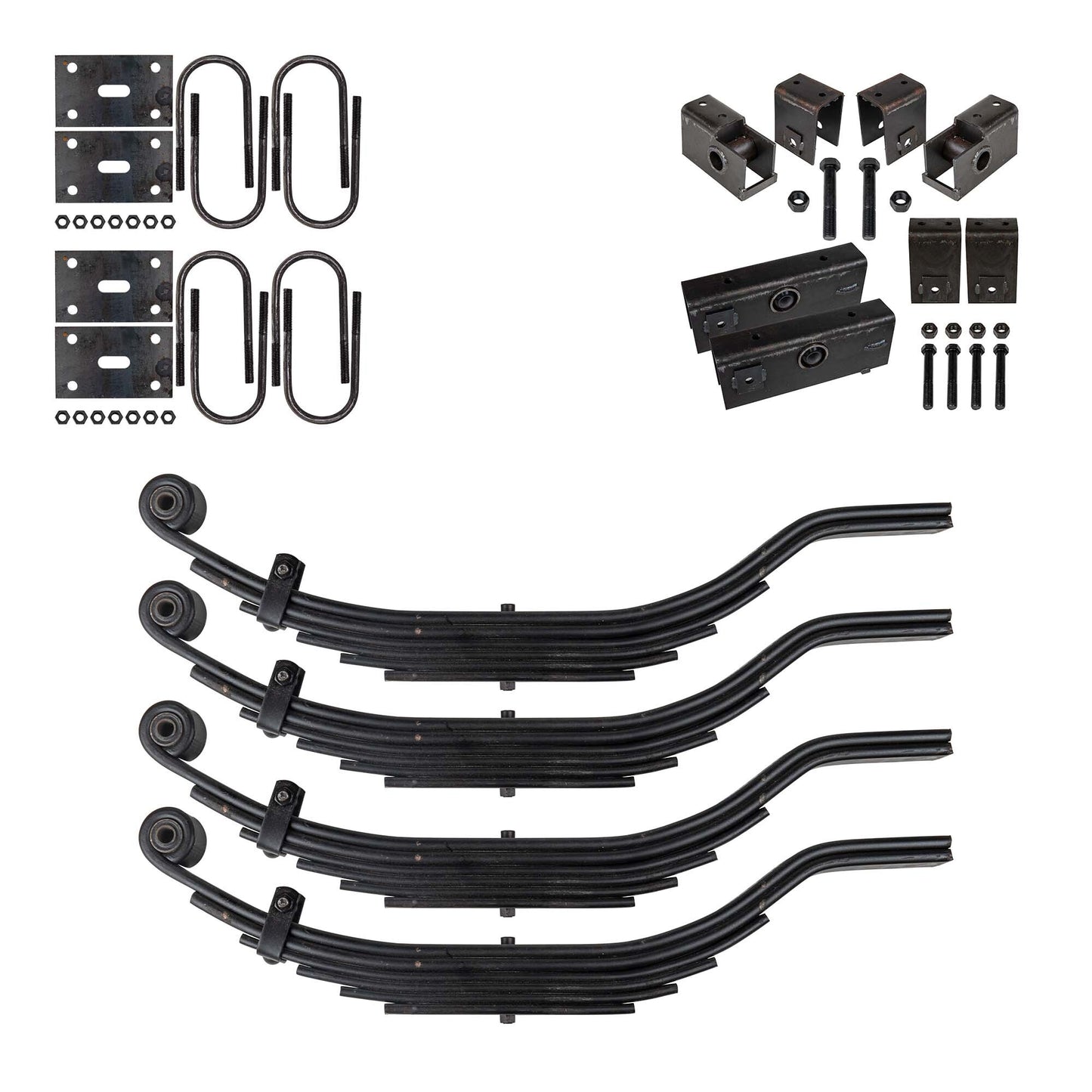 Trailer 6 Leaf Slipper Spring Suspension and Tandem Axle Hanger Kit for 4" Tubes - 9,000 lb Axles - The Trailer Parts Outlet