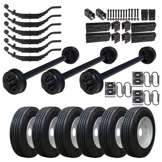 9000 lb TK Triple Axle Kit - 27K Capacity with Super Single Tires and Wheels
