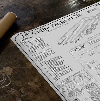  6'6" x 16' Tandem Axle 7K Utility Lowboy Trailer Blueprint 