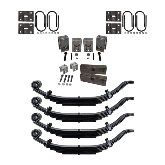 Trailer 6 Leaf Slipper Spring Suspension and Tandem Axle Hanger Kit for 5" Tubes - 12,000 lb Axles