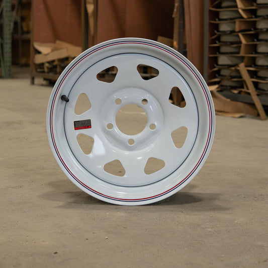 15" x 5" - 5x5 Lug White Spoke Trailer Wheel - Single - Item Sold As Is