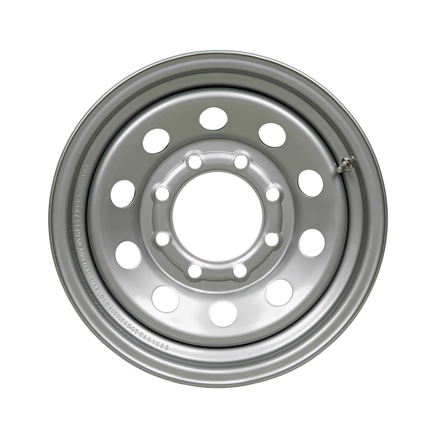 16" x 6" - 8 Lug Silver Mod Solid Steel Trailer Wheel - 8 x 6.5" Single