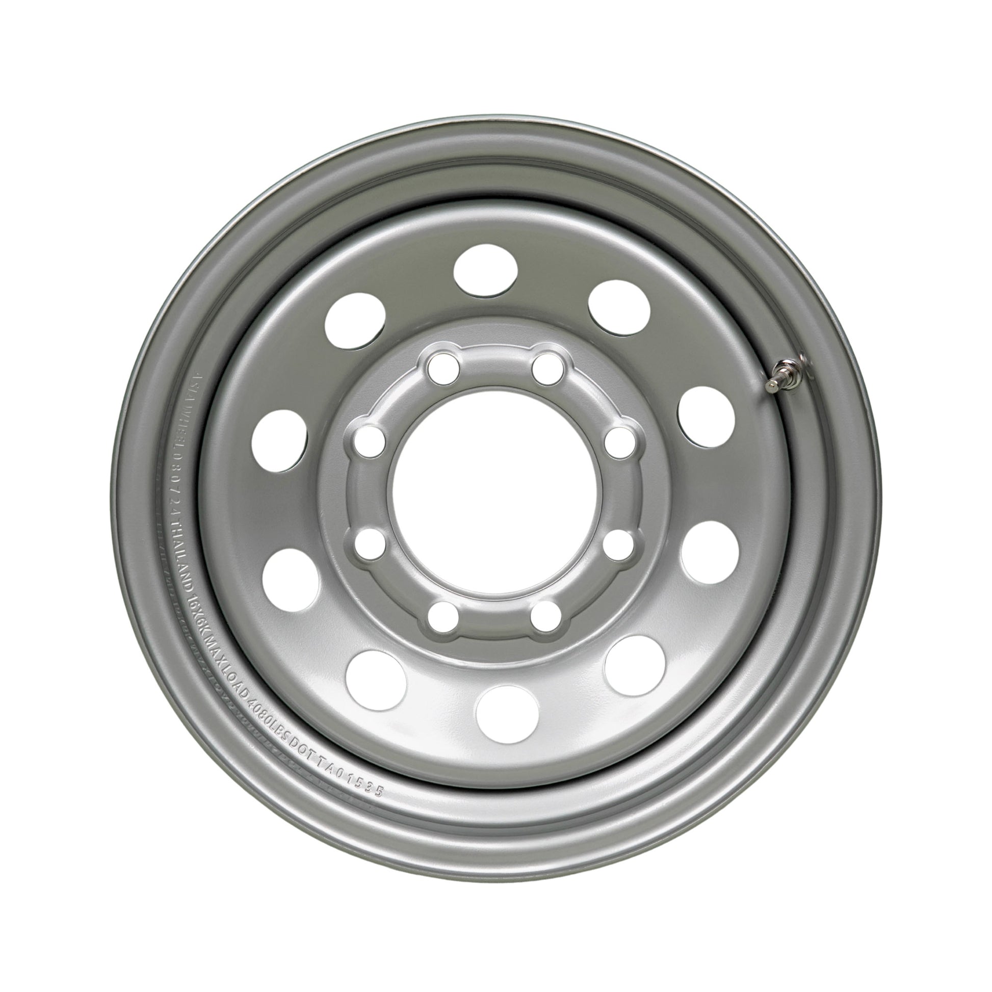 16" x 6" - 8 Lug Silver Mod Solid Steel Trailer Wheel - 8 x 6.5" Single