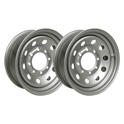 16" x 6" - 8 Lug Silver Mod Solid Steel Trailer Wheel - 8 x 6.5" Single - Set of 2