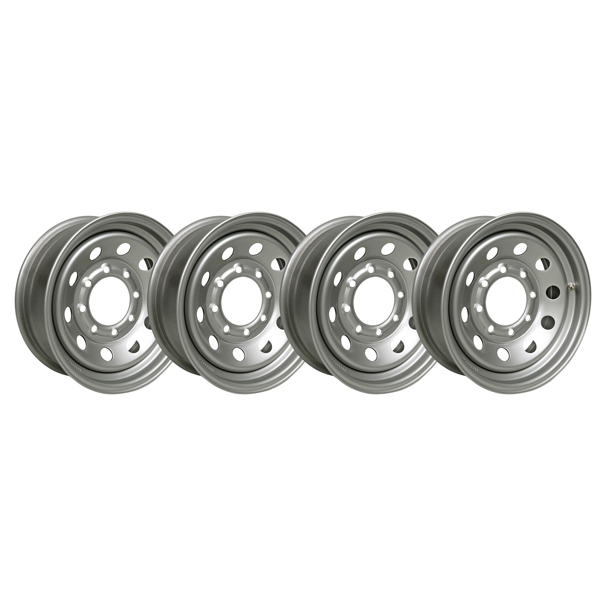 16" x 6" - 8 Lug Silver Mod Solid Steel Trailer Wheel - 8 x 6.5" Single - Set of 4