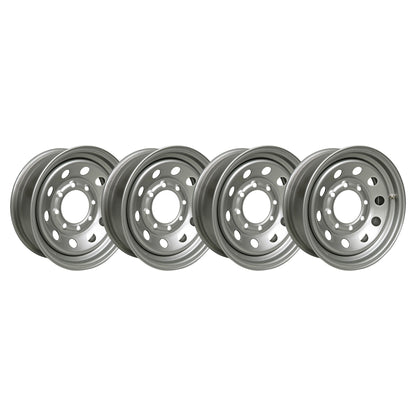 16" x 6" - 8 Lug Silver Mod Solid Steel Trailer Wheel - 8 x 6.5" Single - Set of 4