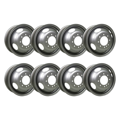16" x 6" - 8 Lug Silver Mod Solid Steel Trailer Wheel - 8 x 6.5" Dual - Set of 8