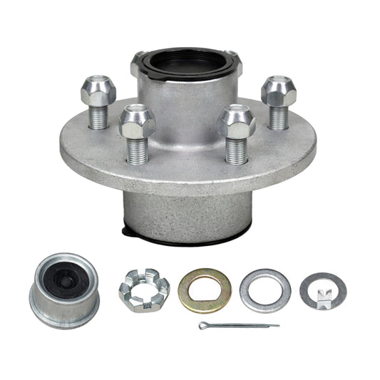 3500 lb Galvanized Trailer Axle Hub – Pre-Greased – 5 on 4.5" – Complete Hub Kit.