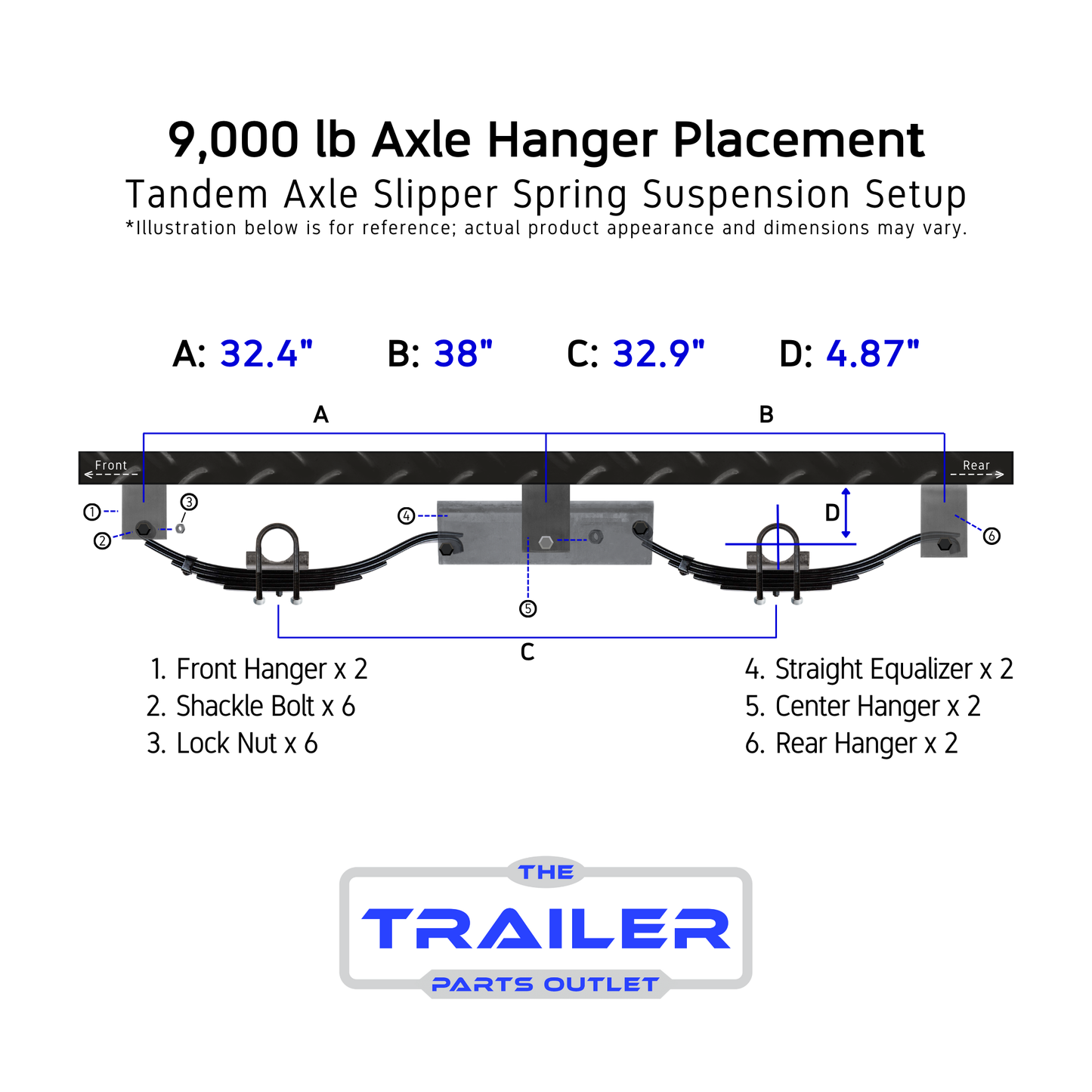 9,000 lb Trailer Axle Hanger Placement