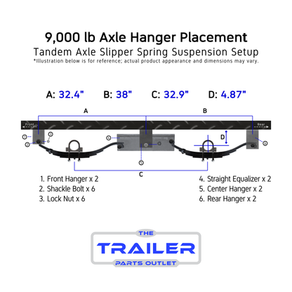 9,000 lb Trailer Axle Hanger Placement