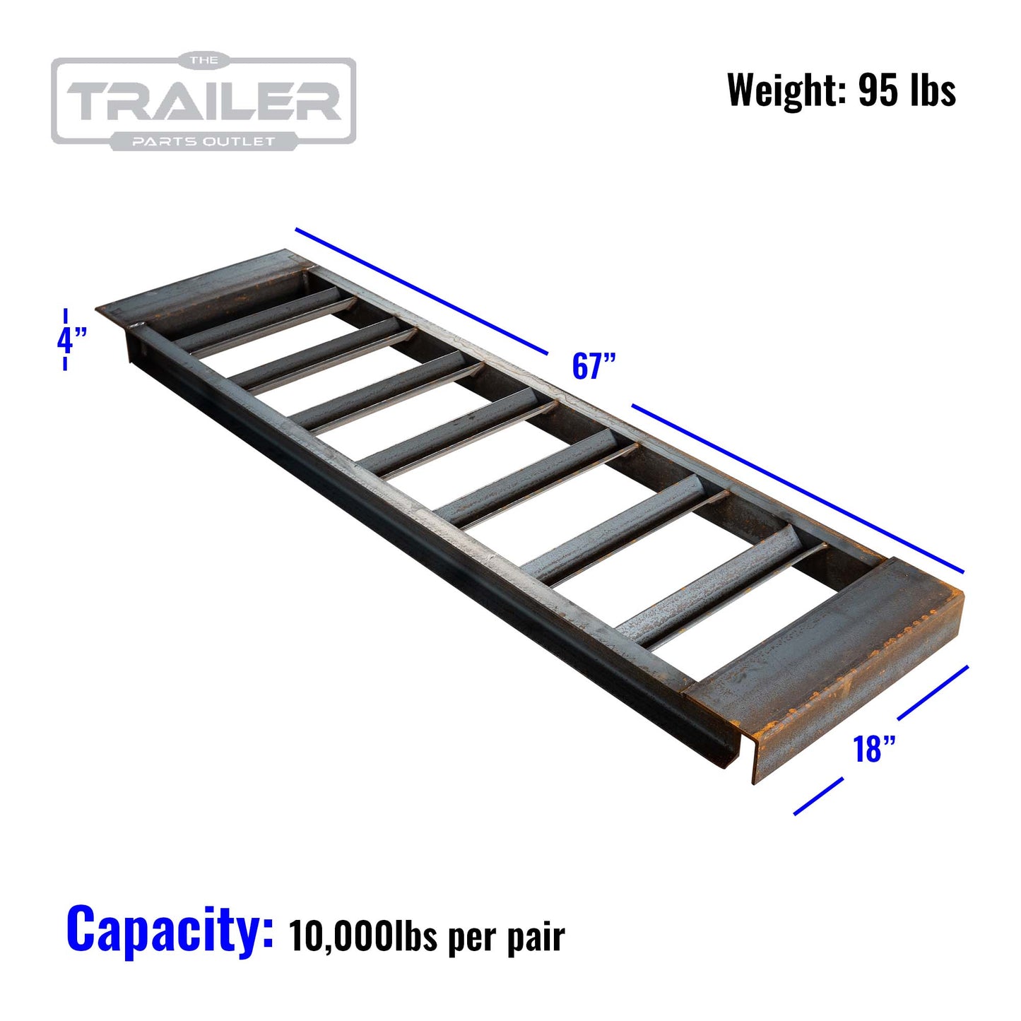 4" Channel Heavy Duty Steel Loading Ramps (10,000 lb Capacity) - Unpainted - The Trailer Parts Outlet