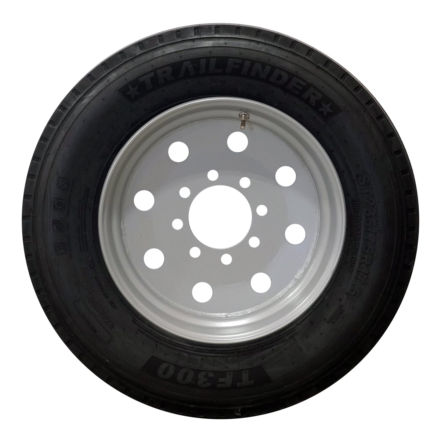 Trailfinder 17.5" 18 ply Radial Trailer Tire & Wheel - ST 235/75R17.5 8 Lug (Super Single Silver Mod)