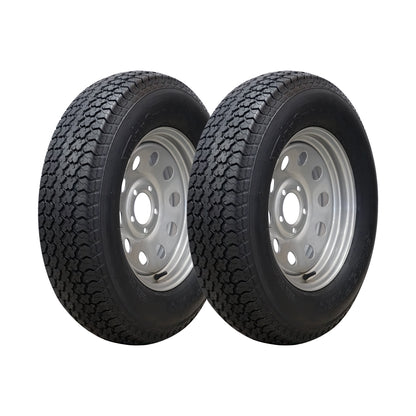 Texstar 15" 6 ply Bias Trailer Tire & Wheel - ST 205/75D15 5x4.5 Lug (Silver Mod) - Set of 2