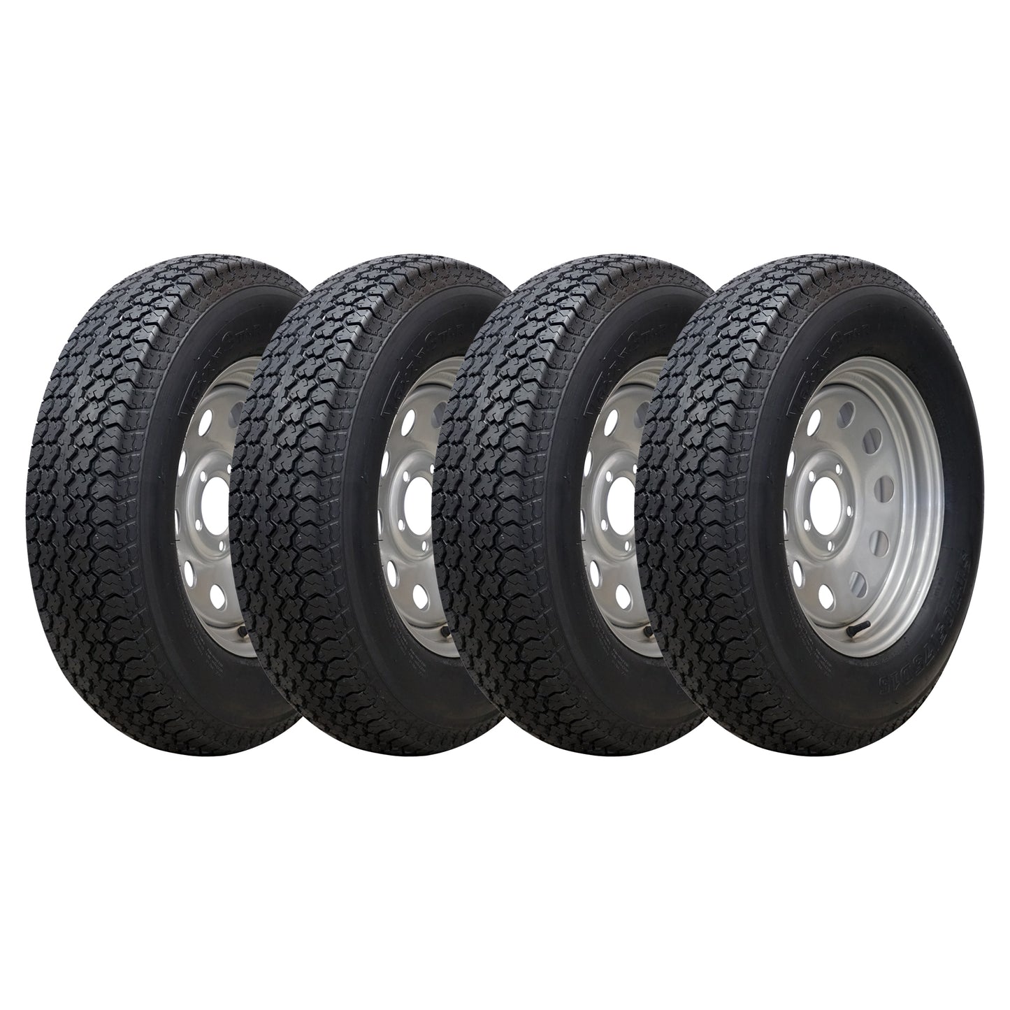 Texstar 15" 6 ply Bias Trailer Tire & Wheel - ST 205/75D15 5x4.5 Lug (Silver Mod) - Set of 4