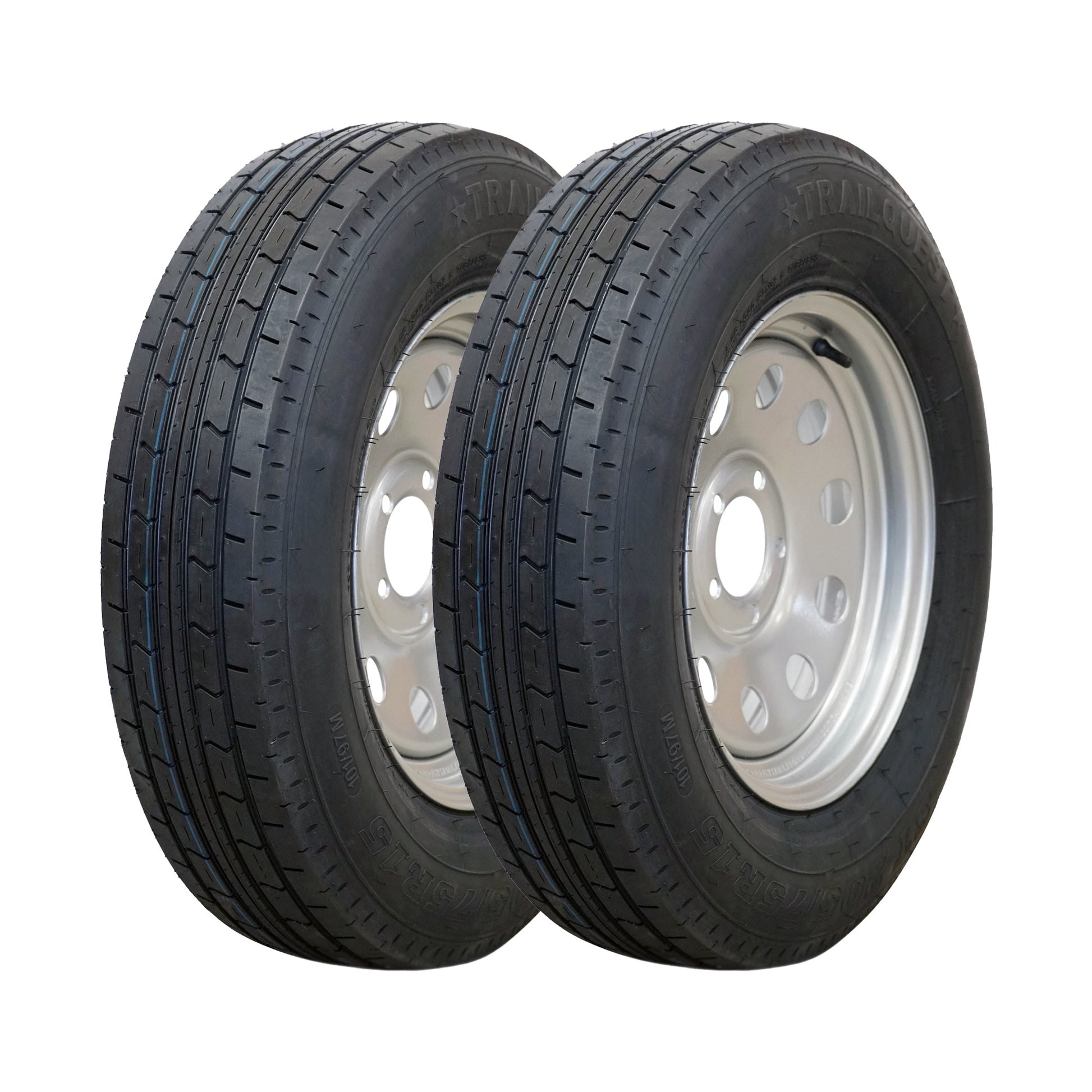 Trailquest 15" 6 ply Radial Trailer Tire & Wheel - ST 205/75R15 5 Lug (Silver Mod) - Set of 2