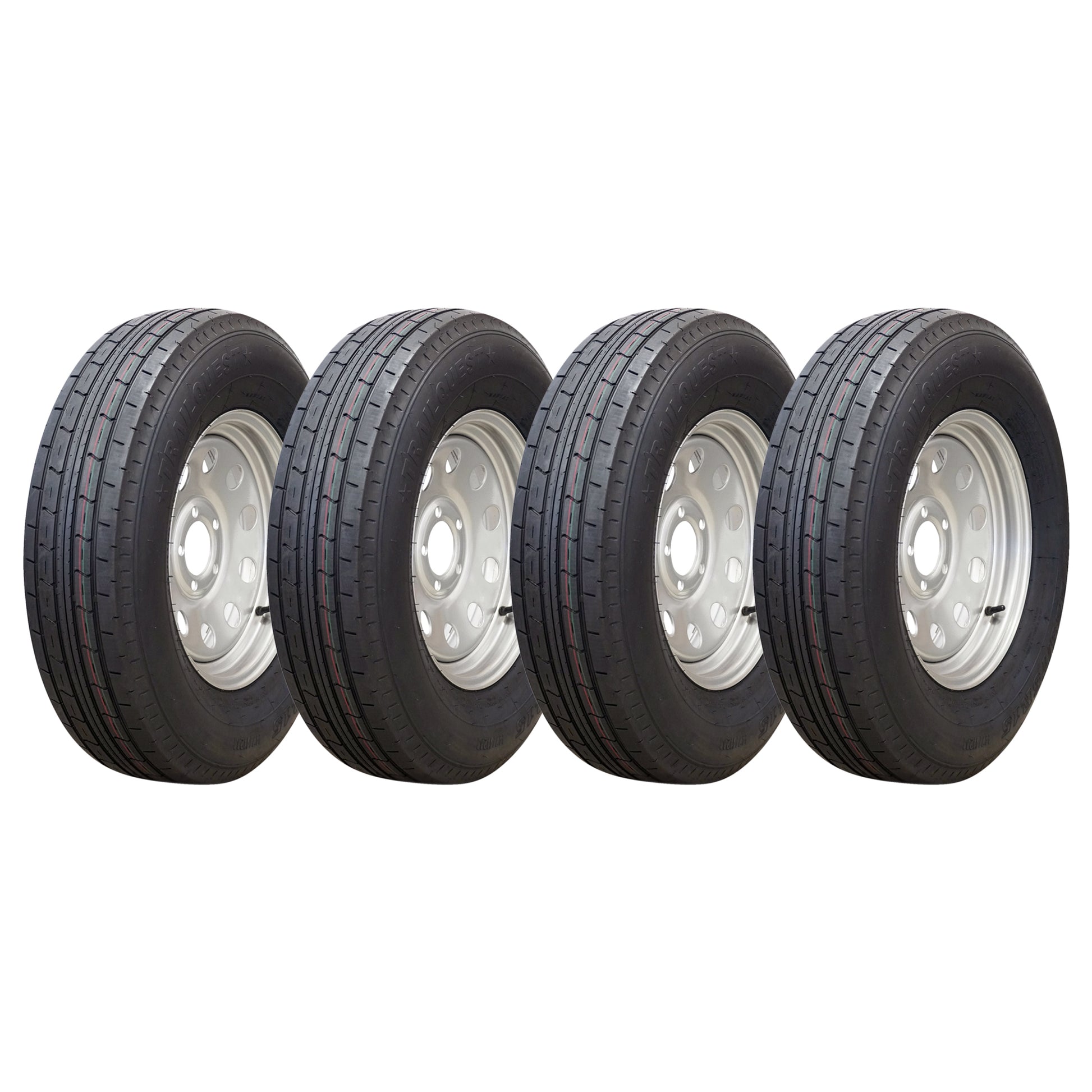 Trailquest 15" 10 ply Radial Trailer Tire & Wheel - ST 225/75R15 5 Lug (Silver Mod) - Set of 4