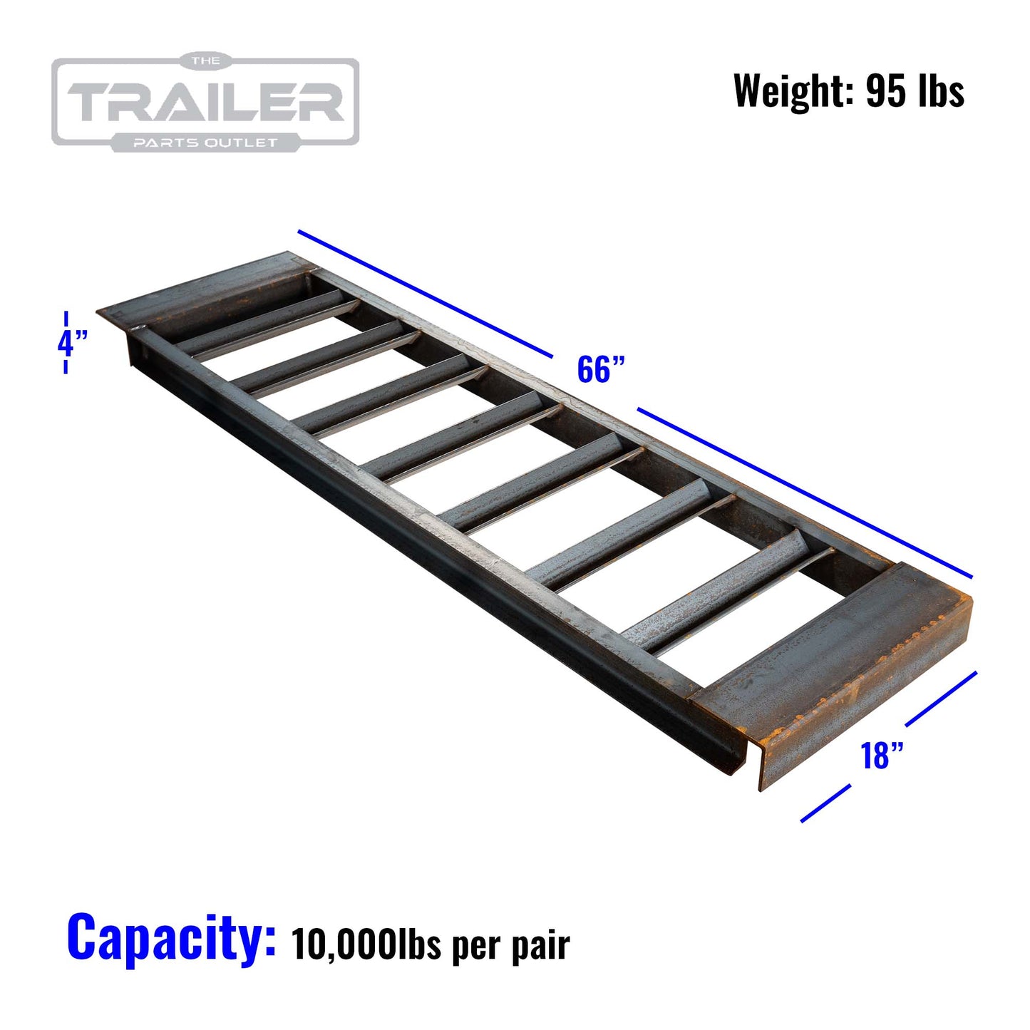 4" Channel Heavy Duty Steel Loading Ramps (10,000 lb Capacity) - Unpainted